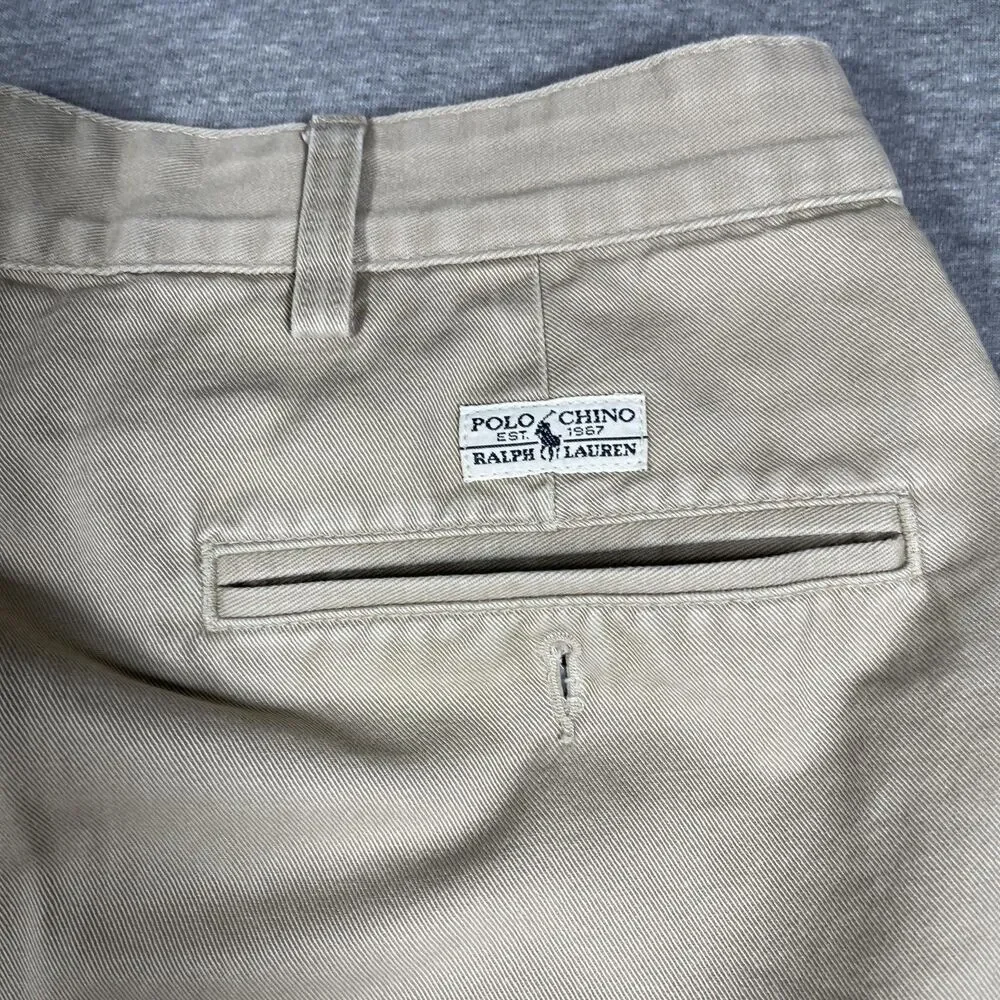 Polo Ralph Lauren Chino Pants Mens 35x29 Beige Polo Chino Cotton Classic Pleated